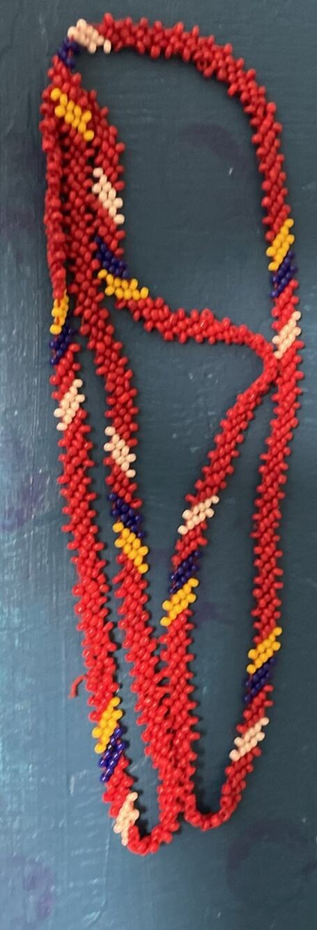 Multicolor Seed Bead Necklace Red Blue Yellow white native style 27” long